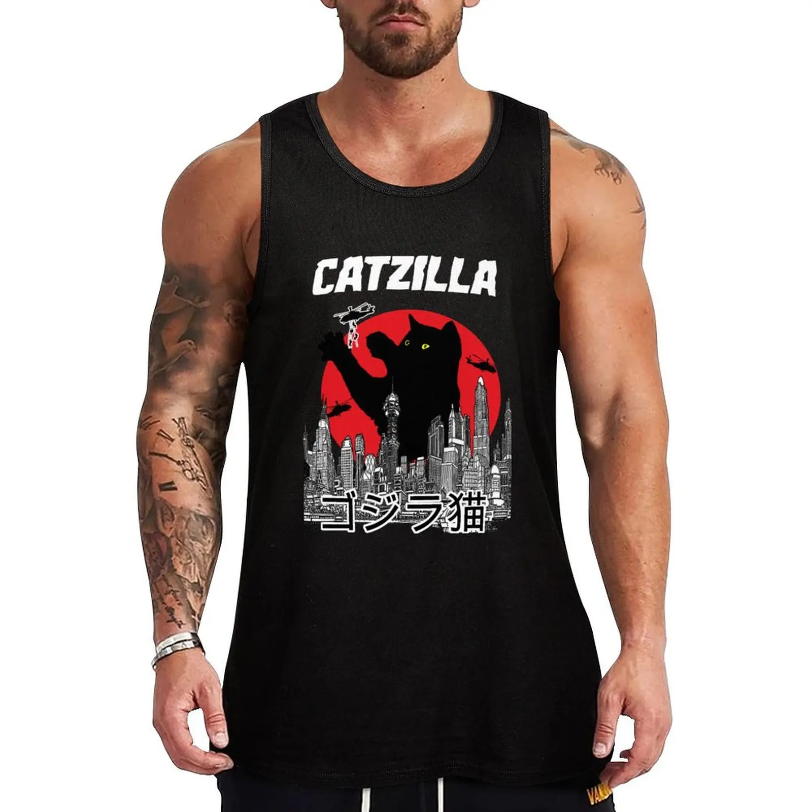 Catzilla kaus binaraga Tank Top pria, pakaian olahraga untuk pria