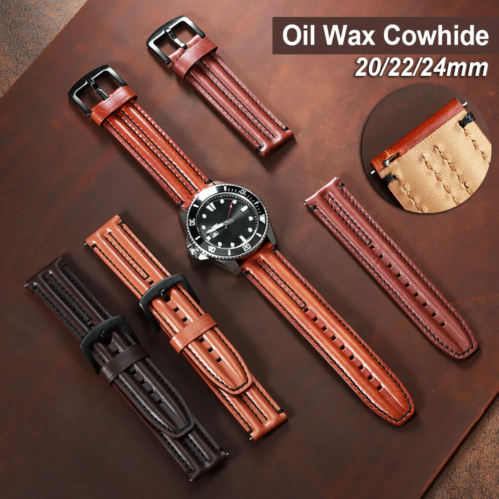 

Bracelets 20/22/24mm Genuine Cowhide Strap for Seiko Watch Band Vintage Brown Leather for Omega for Panerai Women Men Wrist Belt