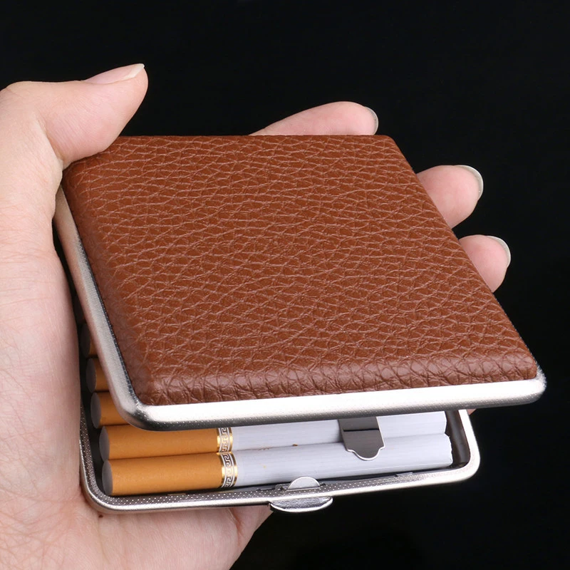 Men Leather Cigarette Box Cigar Case Smoking Accessories Cigarette Ladies Storage Cover Hold Gift Metal Leather Tobacco Boxes