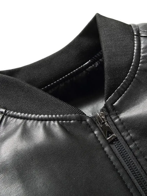 سترة جلدية رجالية جديدة للخريف والشتاء مبطنة بالصوف، إغلاق بسحاب، أكمام طويلة، تصميم عصري بنمط حضري، معطف بنمط ألوان متباينة #5