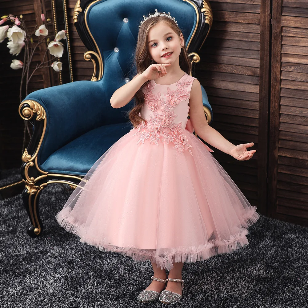 Party Pageant Formal Dance Show Baby Children dress 3-12 Yrs Lace Teenagers Kids Girls Wedding Long Girl Dress elegant Princess