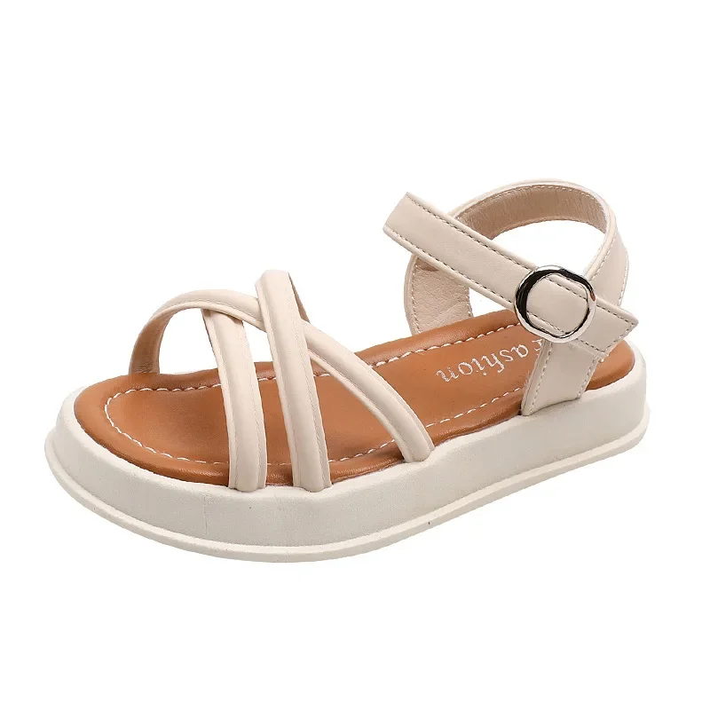 Girls’ Chic Roman Sandals 2024 Summer New Fashion Children‘s ’Soft Sole Anti Slip Fairy Beach Sandals Wear-resistant Dirt-proof