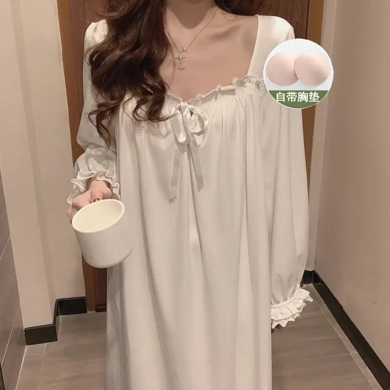 Women's Pajamas Long Sleeve Princess Style Nightdress Korean Version Loose Homewear Cute Sweet Loungewear Student Home Clothes