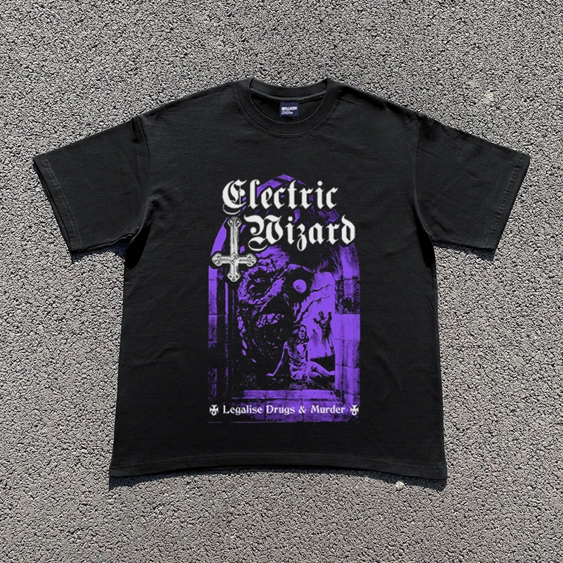 

Electric Wizard Graphic T-shirt Unisex 2025 Summer Oversized High Street T shirts Vintage 100% Cotton Hiphop Streetwear Tee Tops