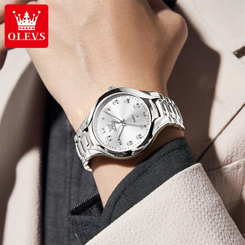 OELVS Men's Watches Top Brand Casual Original Wristwatch Waterproof Stainless Steel Scratch-Resistant Mirror Date Watch for Man