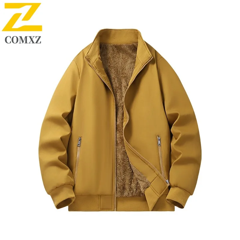 

COMXZ Thickened Stand Collar Mens Jacket Outdoor Work Windproof Durable Parka Casual Travel Cold Resistant Winter Mens Clothing