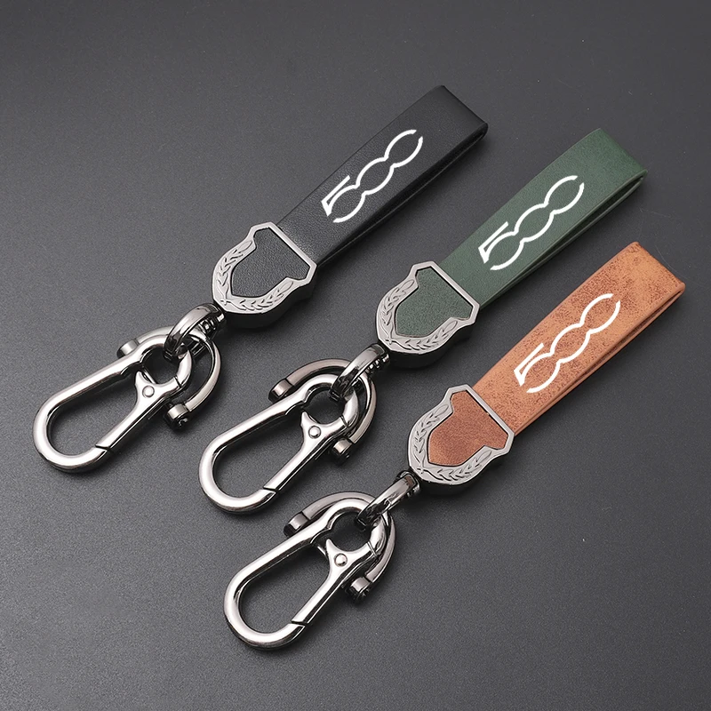 

High-grade leather Ultra-clear printing High-quality key chain Keychain For FIAT 500 500L car accessories