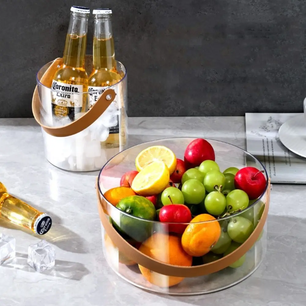 1/2Pcs Plastic Ice Bucket Thickened Portable Clear Ice Container Champagne Cooler Uncovered Fruit Storage Basket Bar