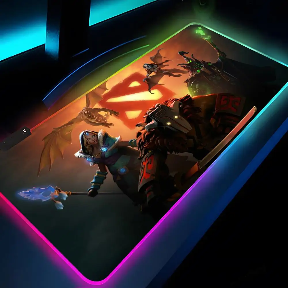 DOTA 2 لوحة ماوس كبيرة Rgb Xxl للكمبيوتر المحمول حصيرة لوحة ماوس للألعاب بإضاءة خلفية لوحة مفاتيح ألعاب فتاة وسادات طاولة مكتب