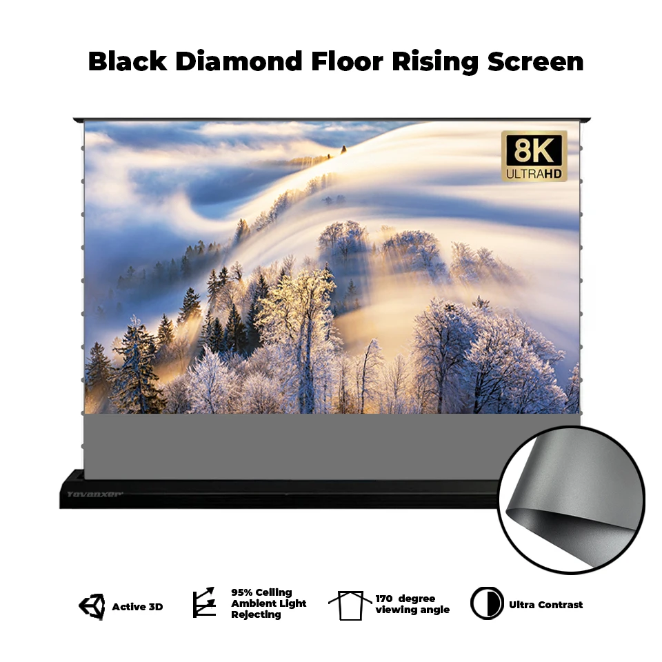 

【For Long Throw Projector】120 Inch ALR Black Diamond Projector Screen Anti-Light Motorized Floor Rising Screen 4K HD