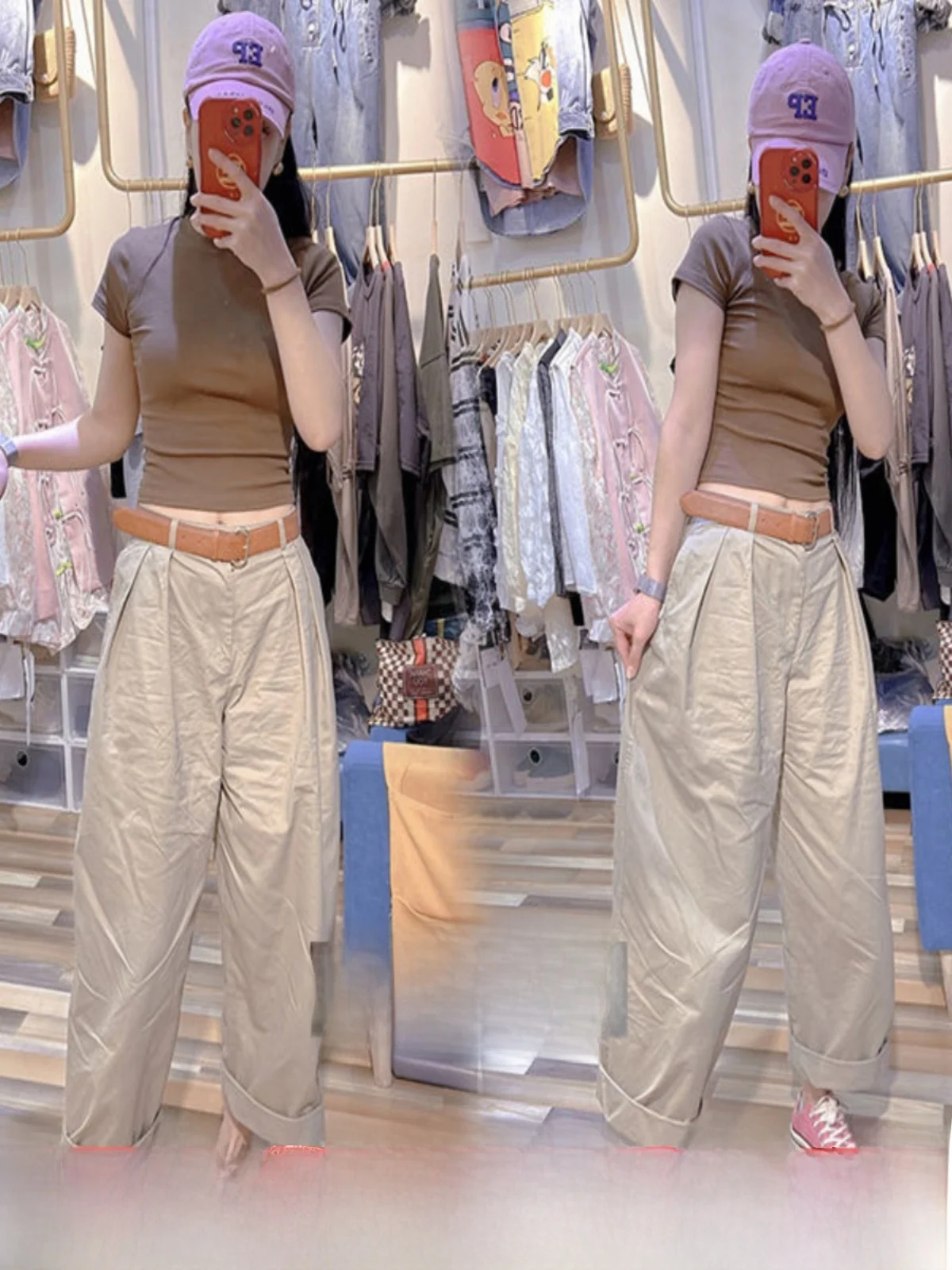 

Драпированные повседневные брюки с высокой талией, женские летние маленькие брюки, рабочая одежда с девятью очками, корейские брюки для поездок на работу, ветровка, Harlan P...