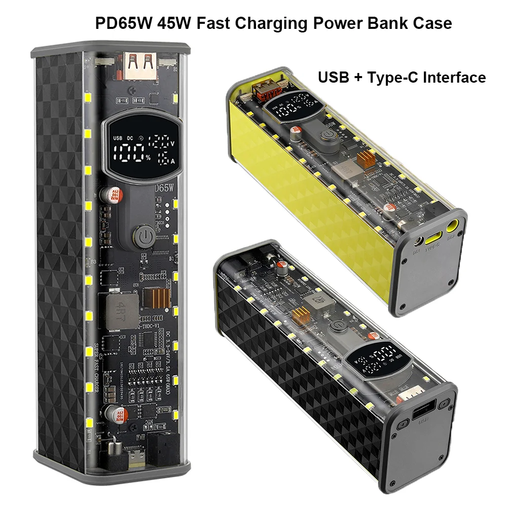 PD65W 45W Superschnelles Laden DIY Powerbank-Gehäuse Schweißfreie 8-Zellen 18650 Batterie-Aufbewahrungsbox Dual USB Typ-C Ausgang
