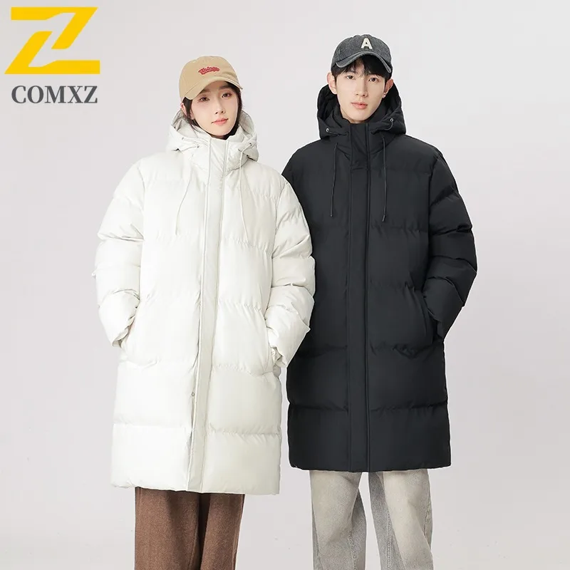 ​Men Down Cotton Jacket Winter American Style Warm Puffer Coat Thickened Fleece Lined Hooded Outerwear Cold Weather​ Windbreaker