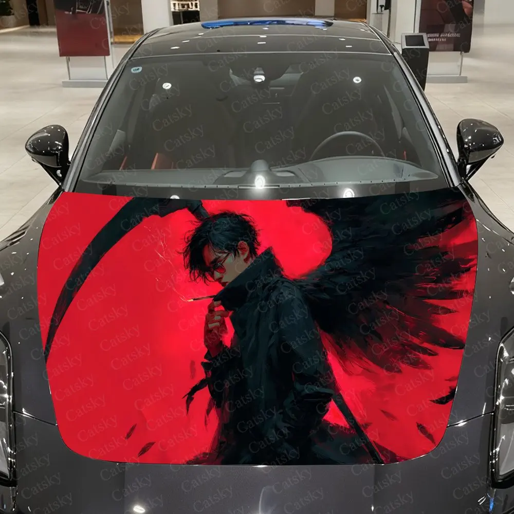 

Scythe & Black Wing Man Car Vinyl Wrap, PVC Material Waterproof Car Hood Sticker, Self-Adhesive Scratch-Resistant Stickers for E
