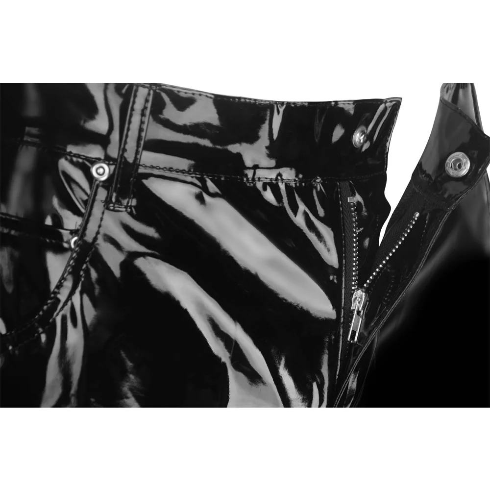 Pantalon en cuir pour hommes, pantalon en Faux cuir PVC brillant, équipement de motard, imperméable, noir