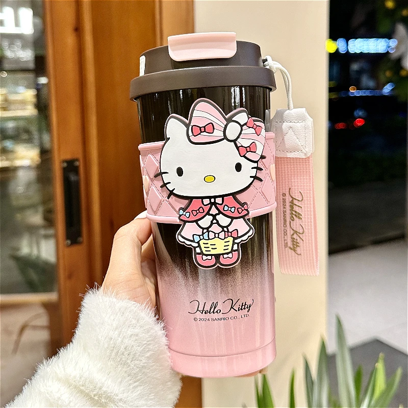 520ml Sanrio Hello Kitty Stainless Steel Thermos Kawaii Kuromi Cinnamoroll Girl Coffee Water Bottle Double Drinking Tumbler