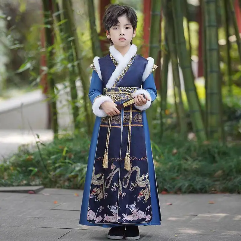 Boys' Chinese Style Printed Hanfu 2026 New Winter Boys' New Chinese Tang style Hanfu Children's Warm Ancient Hanfu For GiftLI820