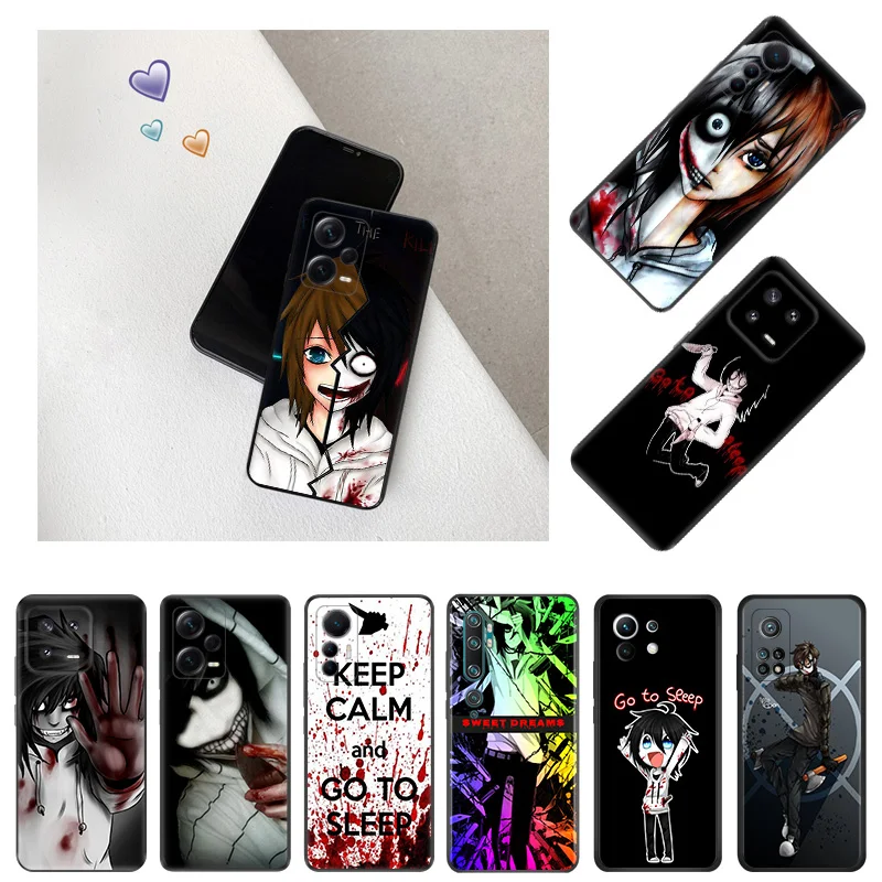 Anime Jeff The Killer Phone Case for Xiaomi 12 Pro 12x 12t 13 Redmi Note13 13c 12s 12c Note12 Lite Shell Black Cases Cover