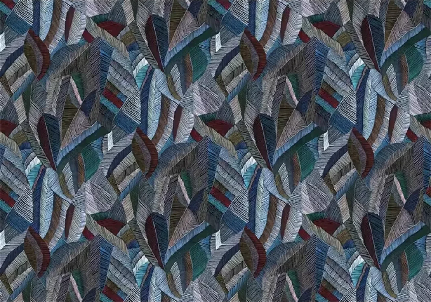 

Abstract leaf wallpaper, colored chalk, line patterns, banana leaves, geometric rhythm, ancient style, custom wall painting pape