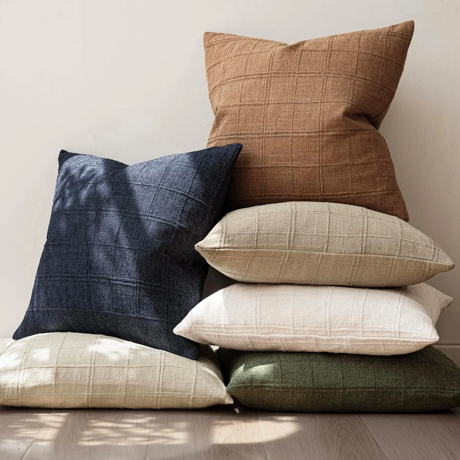 Modern Boho Linen Check Throw Pillow Covers  Brown Sugar 50X50cm Home Decor for Sofa Chair Bedroom Living Room Cushions Cover