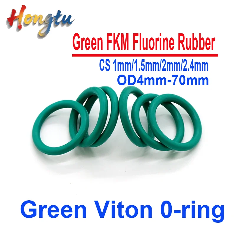 

Hongtu Green FKM Fluorine Rubber O-ring CS Thickness 1mm/1.5mm/2mm/2.4mm OD 4-70mm Oil, Acid and Alkali Resistant Rubber Gasket