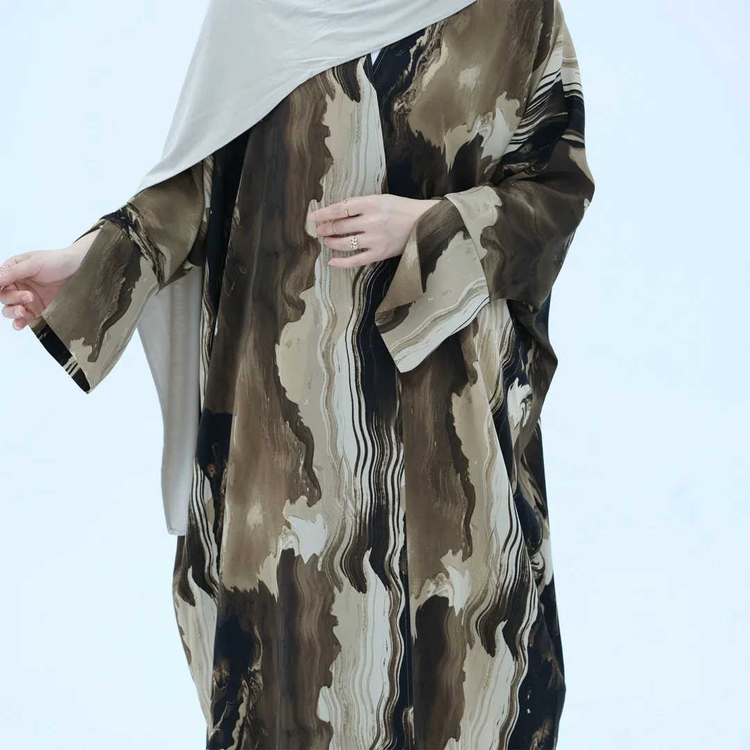 Ramadan Eid Maxi Tie-dye Batwing Open Kimono Abaya Damen Dubai Muslim Abayas For Women Kaftan Islamic Clothing Kebaya Robe Femme