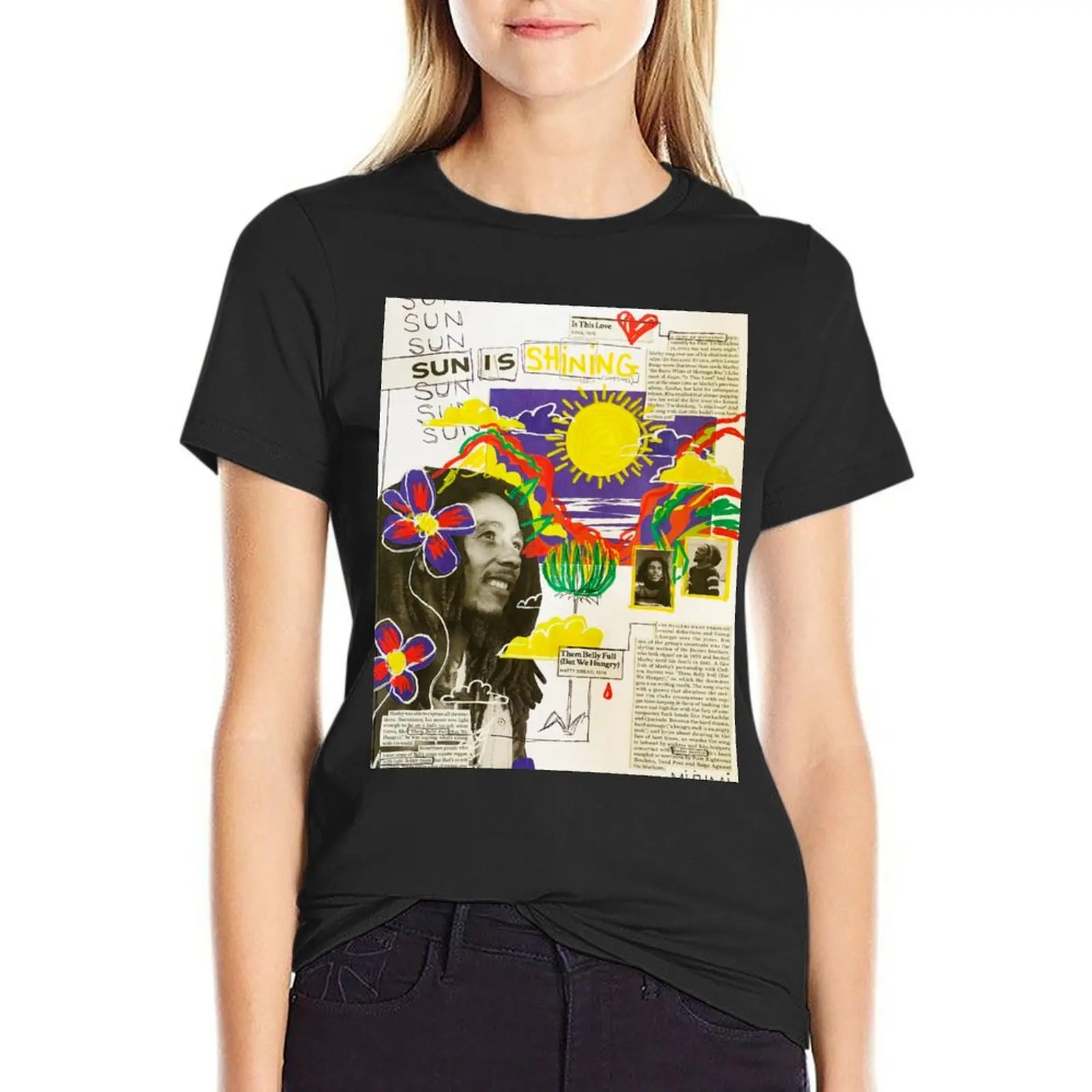 Sun is Shining Collage T-Shirt sports fans customs Women's cotton t-shirt