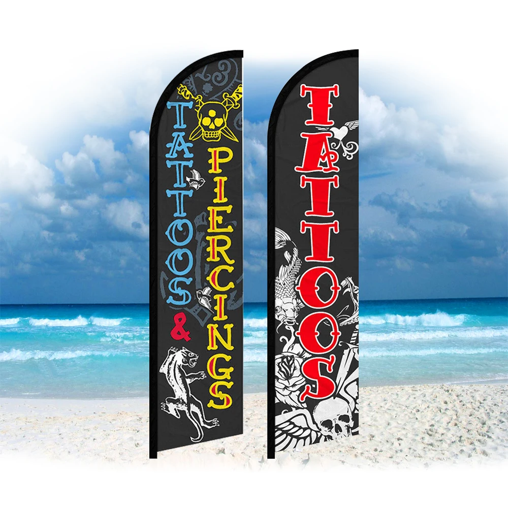 Tatuaggi Piercing Piuma Bandiera Solo Swooper Senza palo Bandiera da spiaggia Personalizzata Sport all'aria aperta Club Pubblicità Decorazione Banner Auto