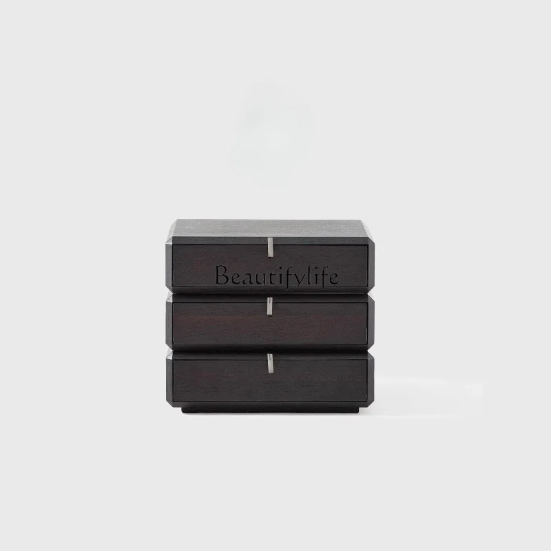 

LJY*Rotatable Modern Simple Bedroom Bedside Cabinet Storage Three Pumps Premium Italian Minimalist Black Cabinet