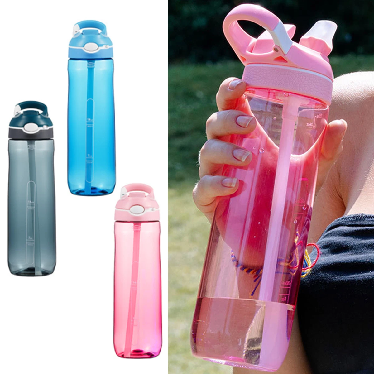 750ml Leak Proof Flip Bicycle Water Bottle With Straw Cycling Camping Hiking Drink Bottle Outdoor Portable Drink Mugs