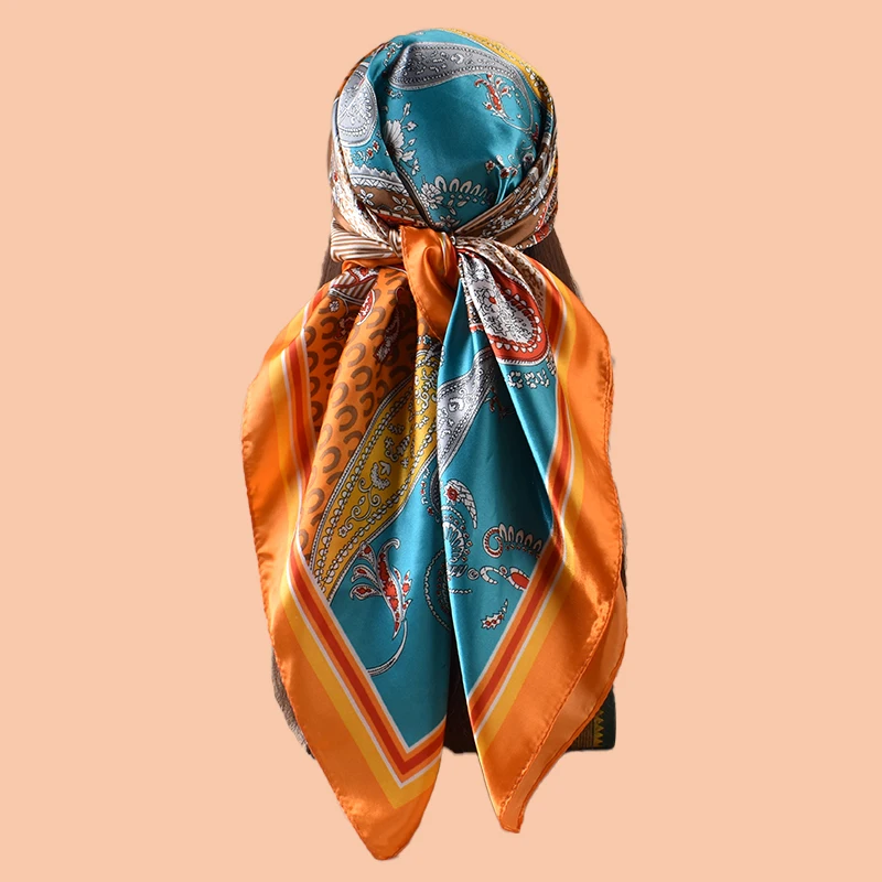 1PC frauen Sommer Strand Zubehör Mode Satin Quadrat Schal 90*90 zoll Multi-verwenden Kopftuch Party Verwenden vielseitig Haar Handtuch