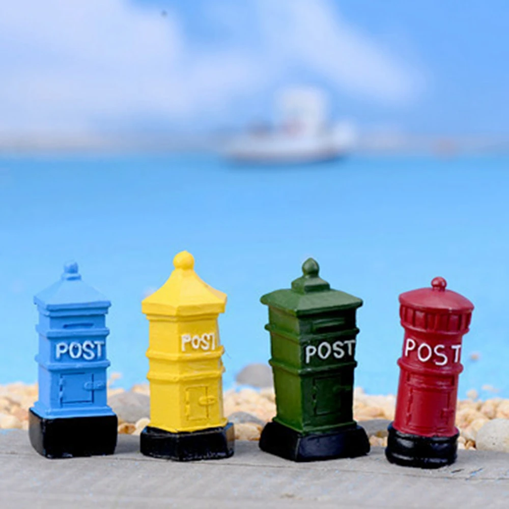 Lovely Mini Postbox Figurines Retro Miniature Mail Box Statues Exquisite Home Decor Toy Gifts For Children