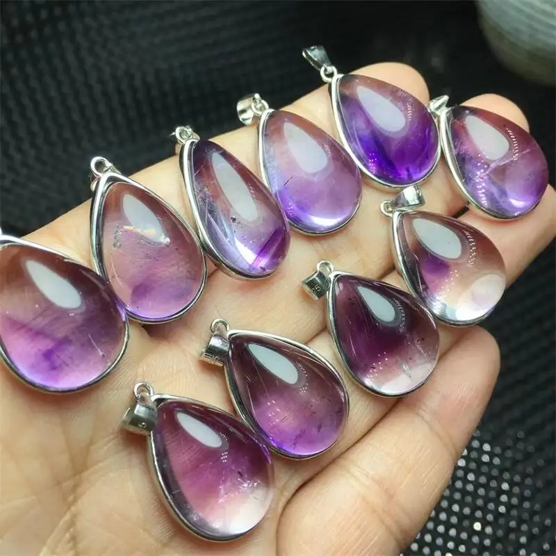 S925 Natural Purple Rutilated Super Seven Quartz Teardrop Pendant Crystal Polishing Mature Charm Jewelry Holiday Gift 23-37MM