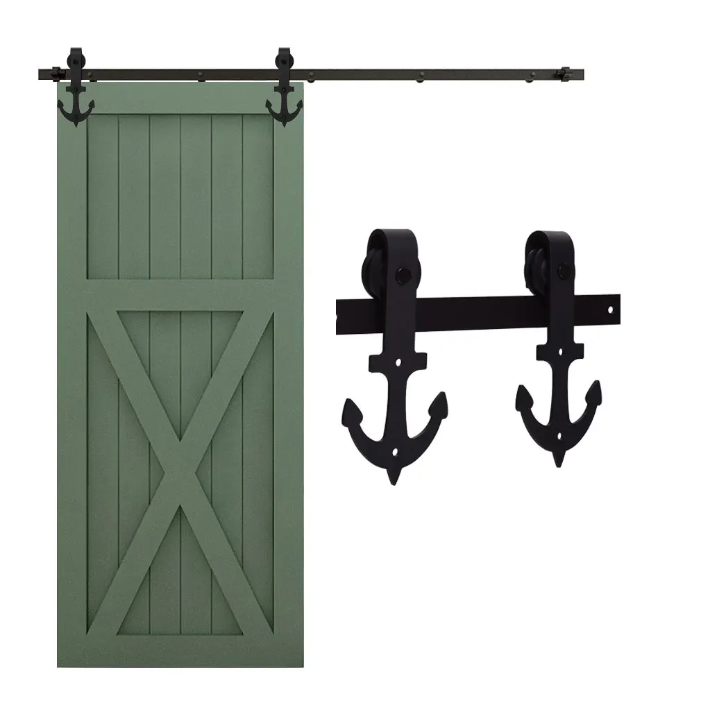 Sliding Barn Door Hardware Kit  Anchor Shape Durable Slides System Suitable for Single Wooden Door Easy Install With Floor Guide