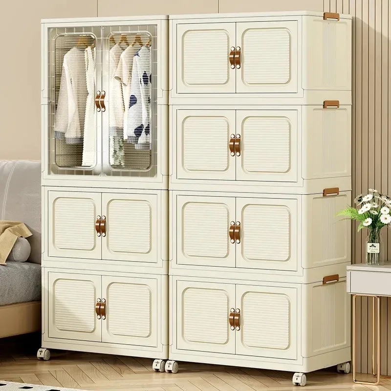 Folding Wardrobes Children's Adult Clothes Storage Bins Home Furniture Plastic Locker Shelf Transparent Design Storage Cabinet ﻿