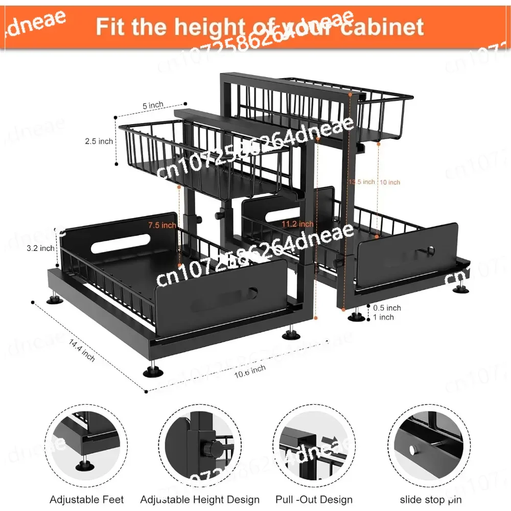 

2-Tier Sliding Out Kitchen Basket Sink Shelf Cabinet Organizer 2 Pack