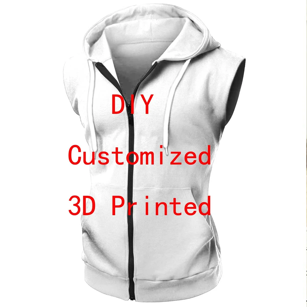 DropShipping VIP Link Tops DIY 3D Hoodie Ritsleting Tanpa Lengan Cetak Uniseks Jaket Tanpa Lengan