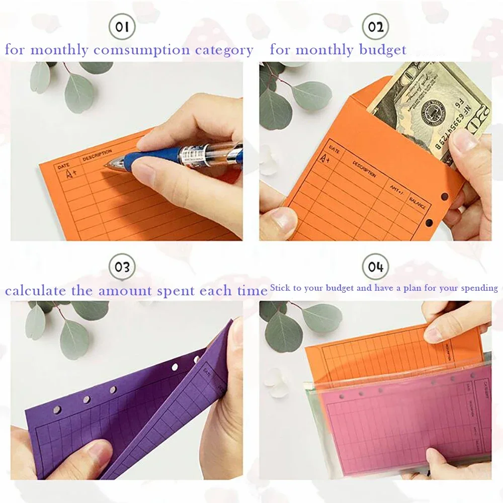 Sobres de presupuesto coloridos de 12 piezas, sobre de efectivo para ahorro de dinero, carpeta Kawaii A6, organizador de presupuesto, accesorios de