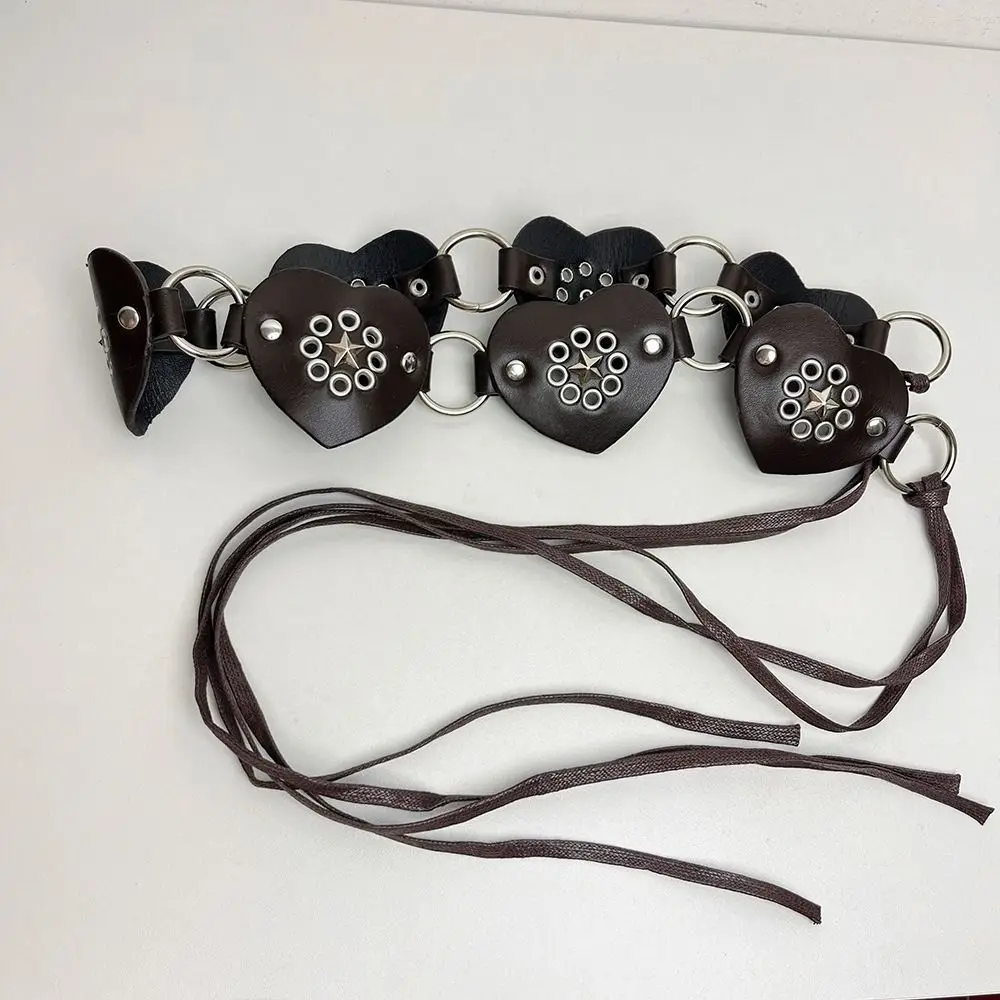 فاسق برشام معدني حزام التوابل الفتيات Y2K حزام القلب واسعة الحب بو الجلود حزام الجينز الزخرفية