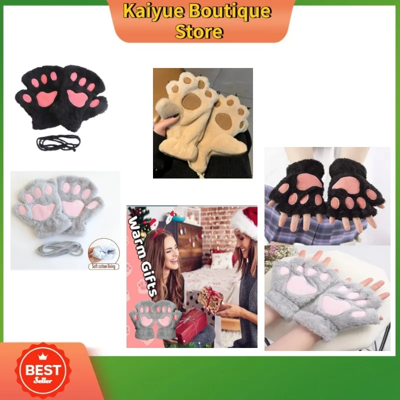 

Зимние флисовые перчатки с дизайном кошачьей лапы, теплые перчатки с половиной/полным пальцем, подходящие для катания на лыжах, офисе, езды на велосипеде и активного отдыха