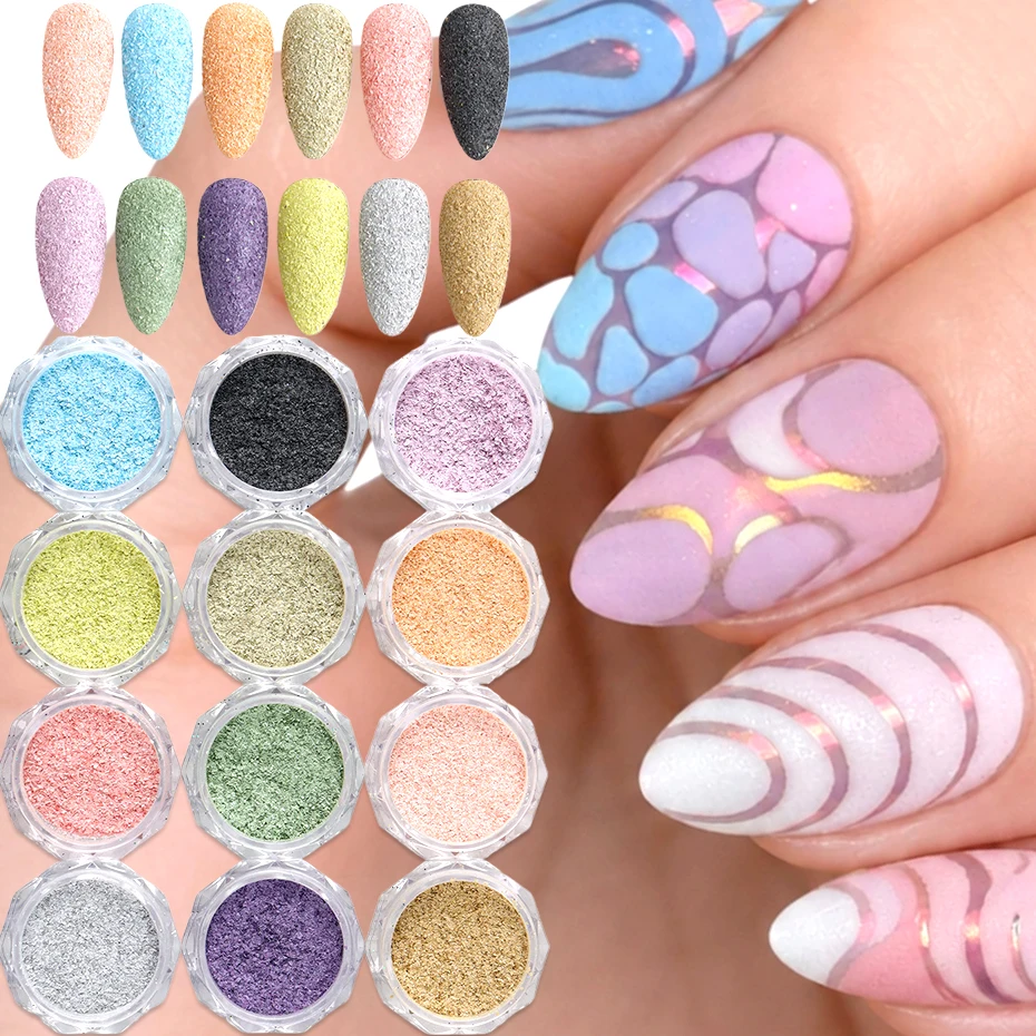12 Farben Matt Frosted Textur Macaron Nagelpuder Regenbogen Zuckerbeschichtung Nagelkunst Puder Pigment Glitzer Make-up Dekorationen