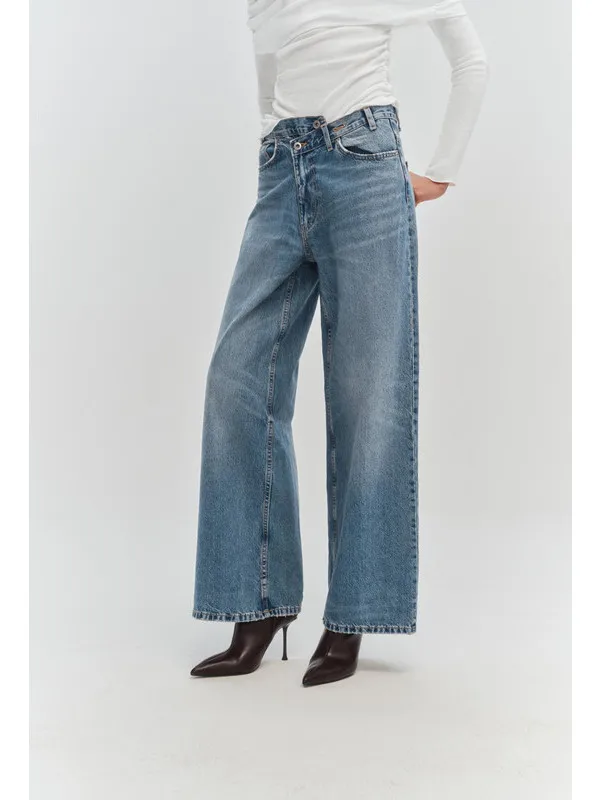 

High Waist Wide Leg Jeans Women's Loose Casual Denim Pants Spring Autumn New Sle Double Button Waist Loose Fit Trousers