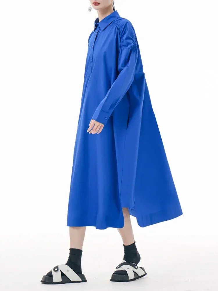 XITAO Casual Hemd Kleid Aushöhlen Falten Lange Hülse Drehen-unten Kragen Frauen Einfarbig Herbst Einfachheit Neue DMJ2729