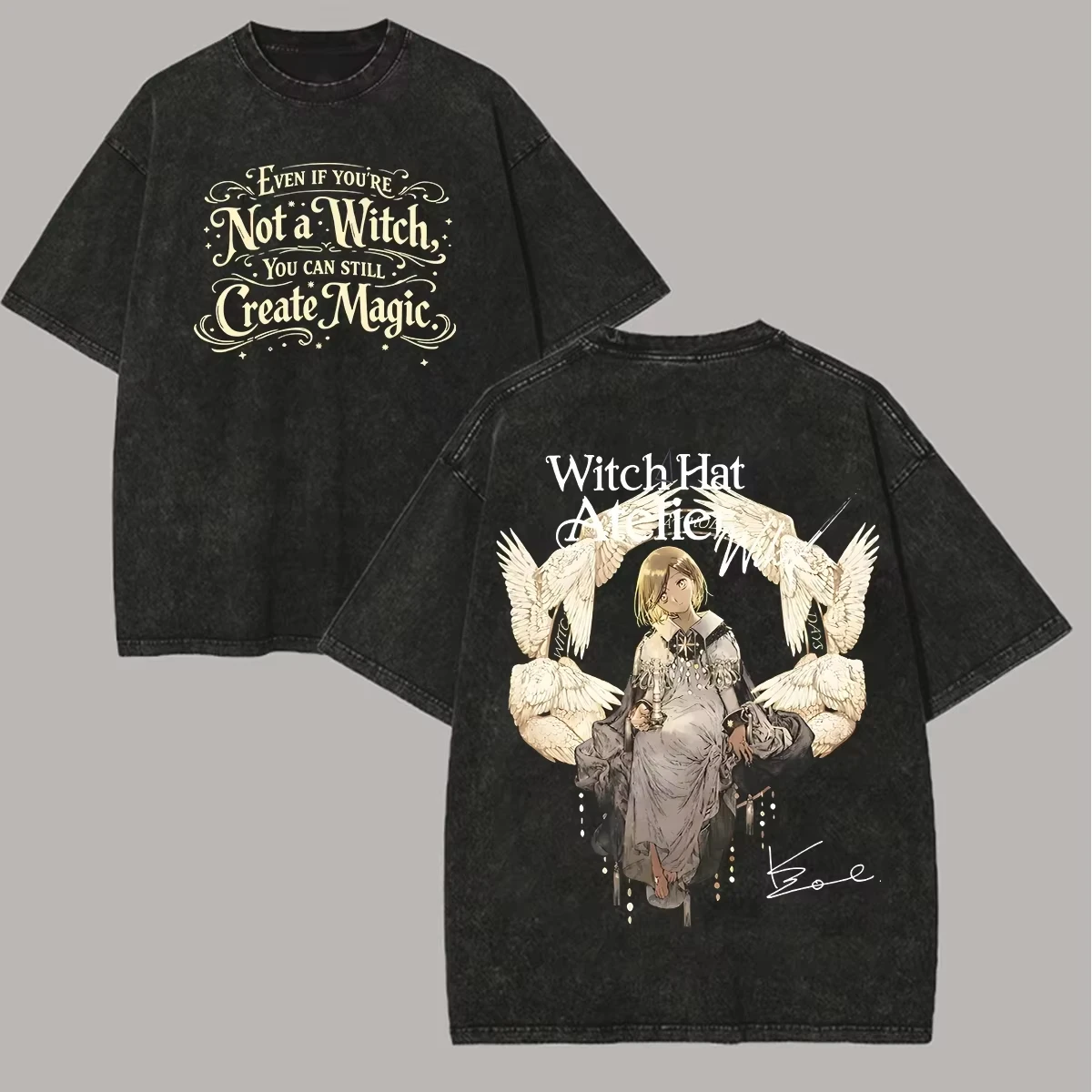 2026 Hexenhut Atelier Coco Agott T-Shirt Doppelseitiger Druck Anime Harajuku Streetwear Gewaschene Baumwolle Oversized Herren Damen Vintage – Detail 2