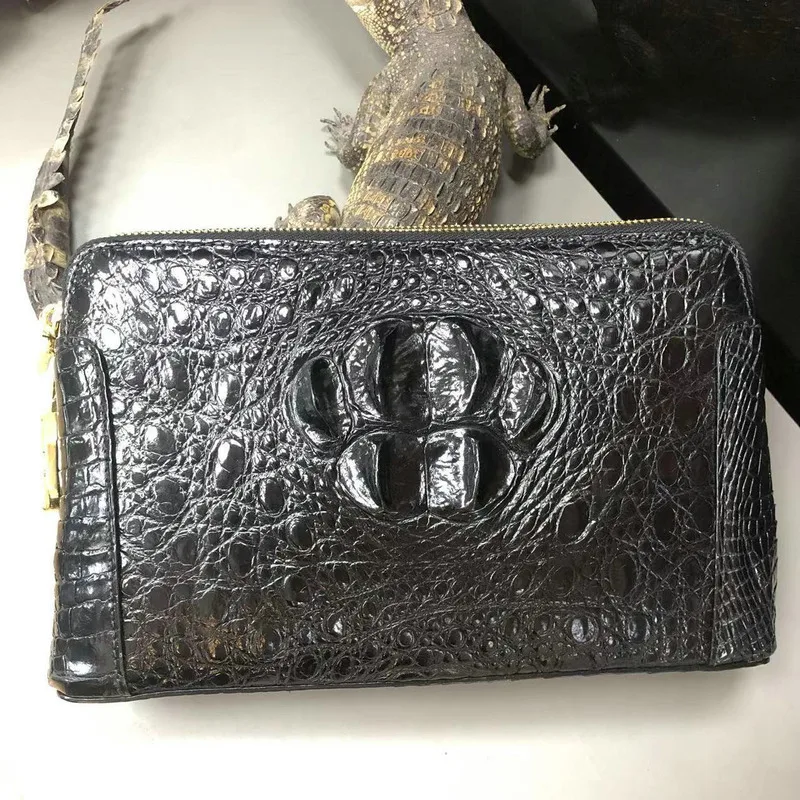 

Double Zipper Password Lock Crocodile Skull Handbag Business Meeting Protection Men's Genuine Leather Handbag Top-handle Bags