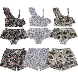 Wholesale Children Summer Grey Camo Print Swimsuit Kid Stretchy Swimwear Infant Matching Baby Boy Girl Swimming Trunks Shorts