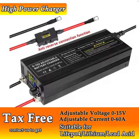Battery Charger Lifepo4 14.6V 100A Adjustable Charger Lead Acid AGM Gel 12.8V 60A 80A Anti-reverse Car Fast Charger 12V 50A