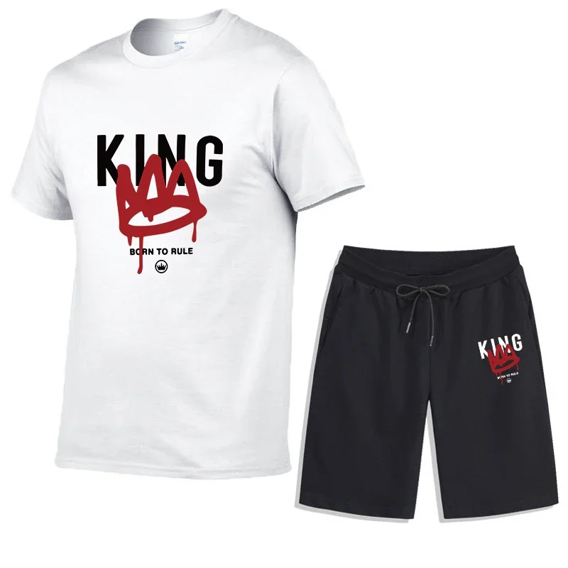 

Универсальная мужская футболка для повседневного бега, спортивный мужской спортивный костюм, повседневные летние комплекты из двух предметов, мужские шорты с принтом, модный уличный костюм
