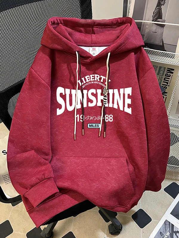 Plus size moletom com capuz Thiened Fce Letter Print ex Sweatshirt quente casual top para casais uso diário temporada de inverno