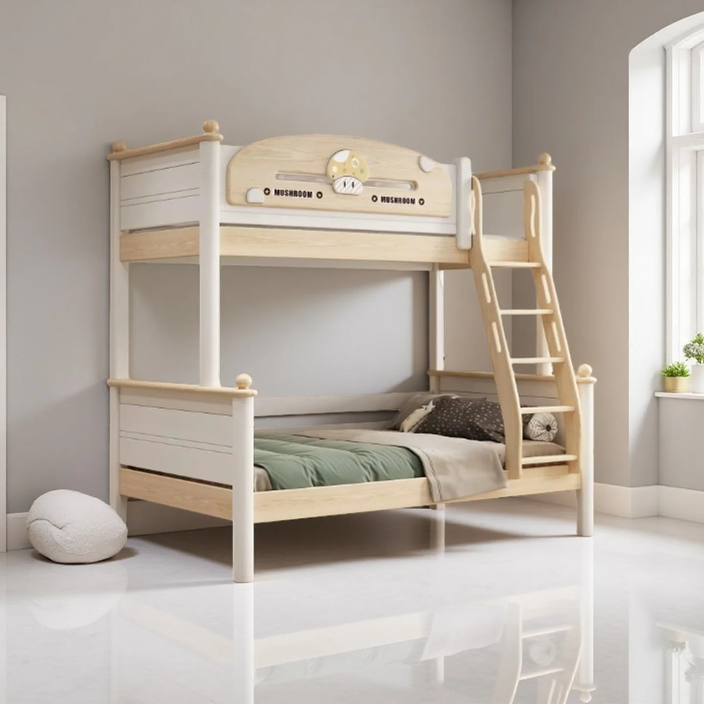 Solid Wood Bunk Bed for Kids, Multifunctional High and Low Bed for Small Apartment, Mother and Child Bed